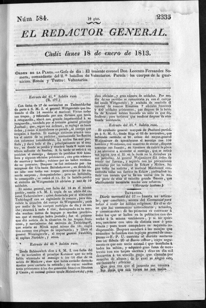 Miniatura de Redactor General del lunes 18 de enero de 1813