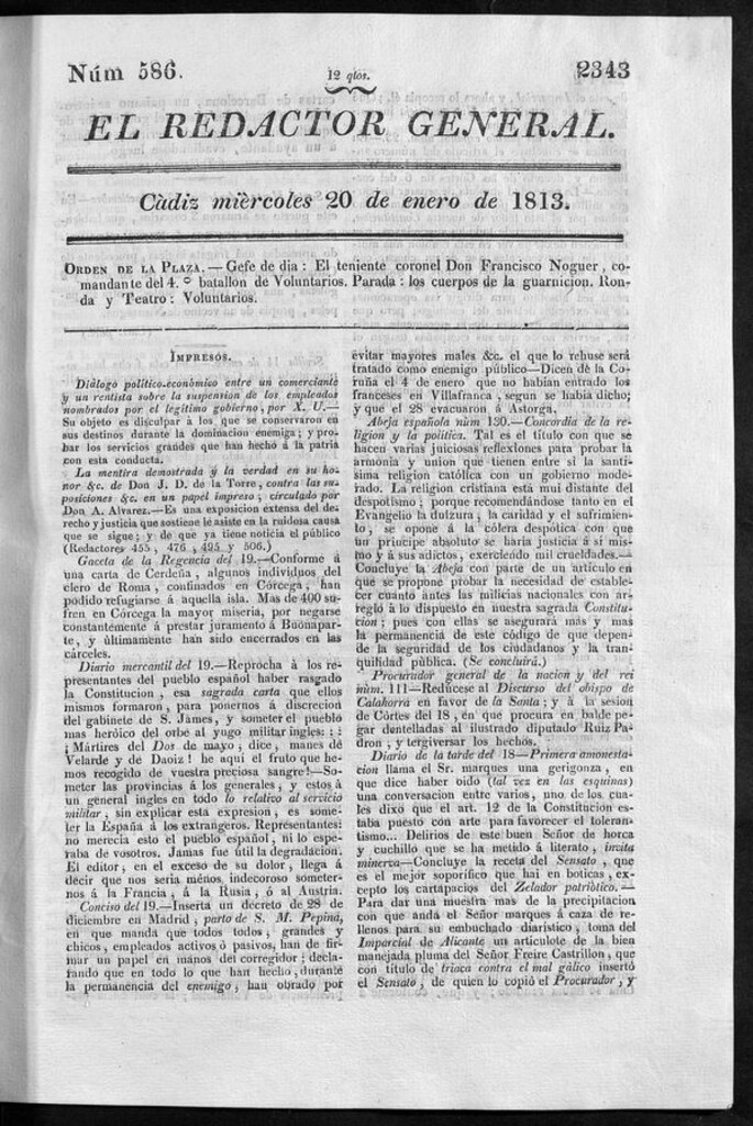 Miniatura de Redactor General del miércoles 20 de enero de 1813