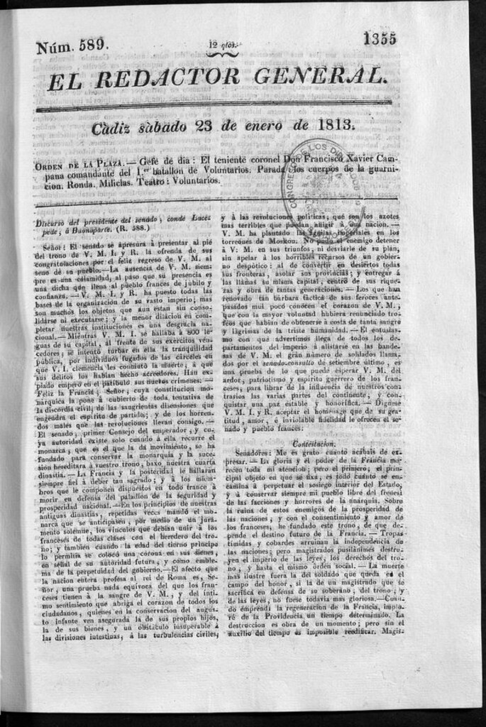 Miniatura de Redactor General del sábado 23 de enero de 1813