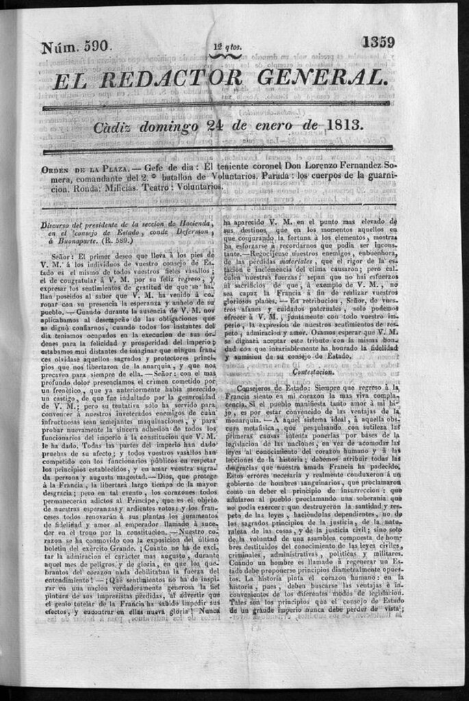 Miniatura de Redactor General del domingo 24 de enero de 1813