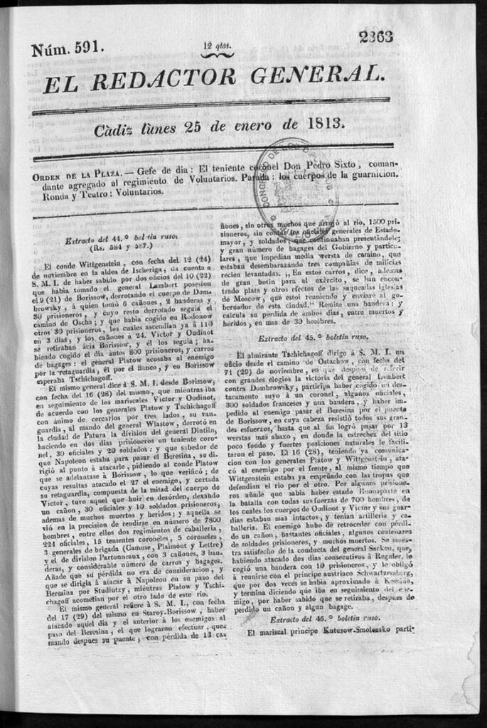 Miniatura de Redactor General del lunes 25 de enero de 1813