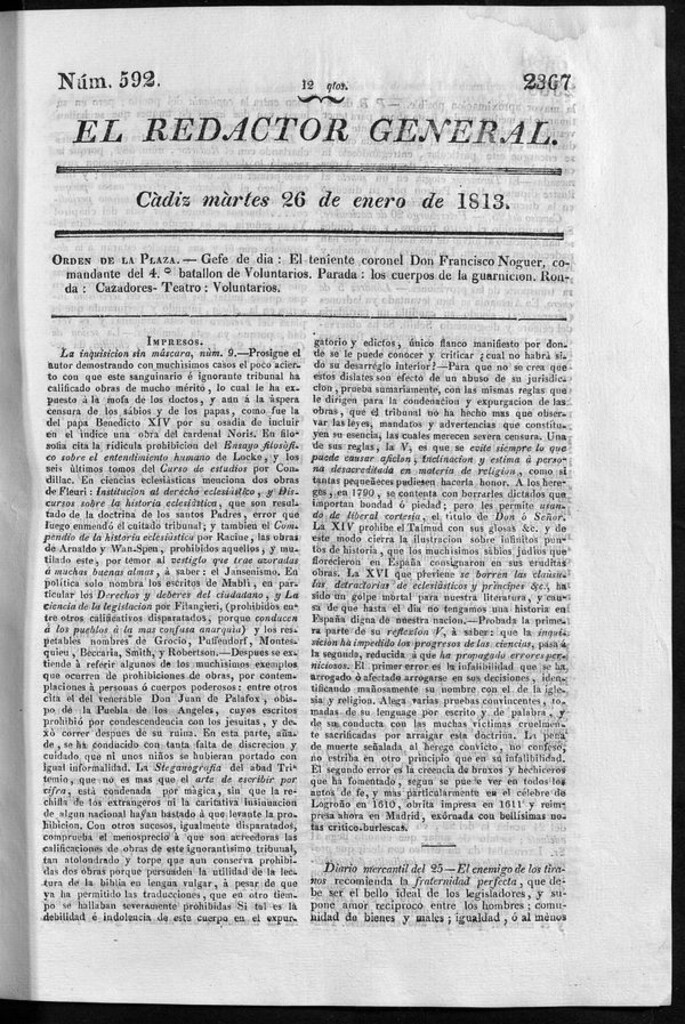 Miniatura de Redactor General del martes 26 de enero de 1813