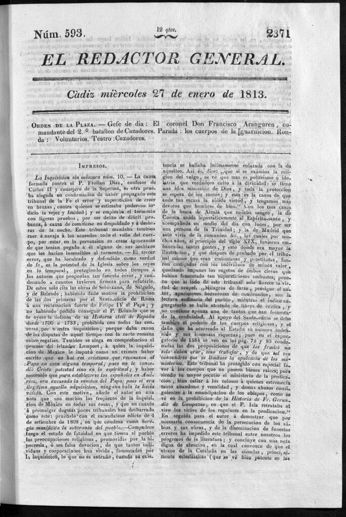 Miniatura de Redactor General del miércoles 27 de enero de 1813