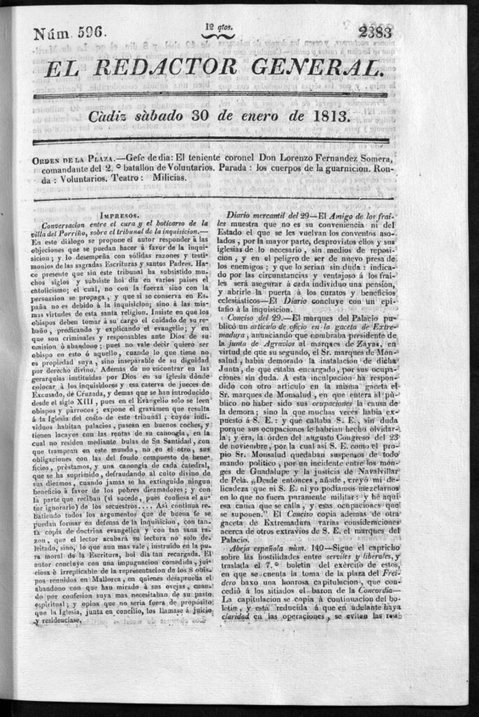 Miniatura de Redactor General del sábado 30 de enero de 1813