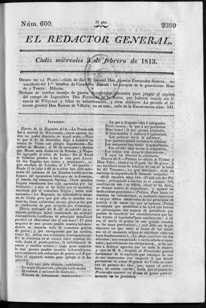 Miniatura de Redactor General del miércoles 3 de febrero de 1813