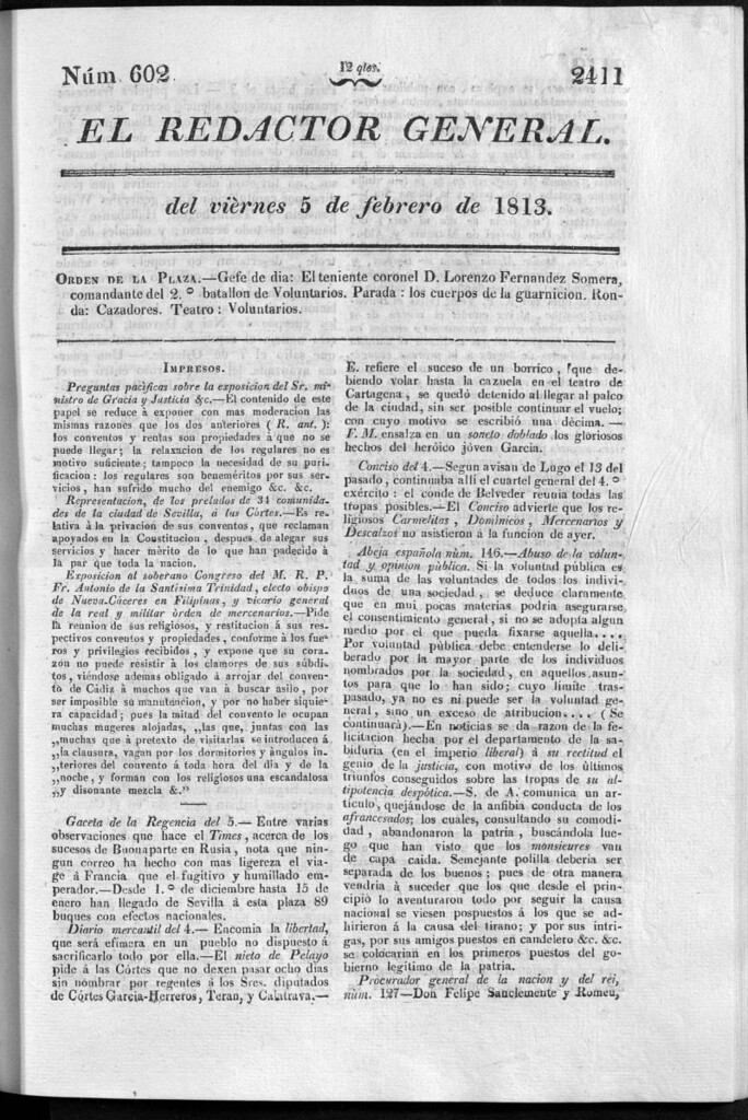 Miniatura de Redactor General del viernes 5 de febrero de 1813