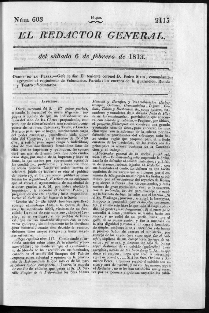 Miniatura de Redactor General del sábado 6 de febrero de 1813