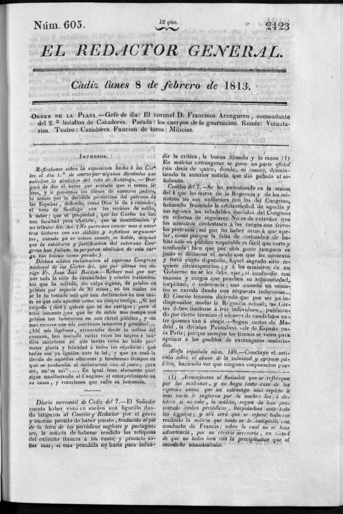 Miniatura de Redactor General del lunes 8 de febrero de 1813