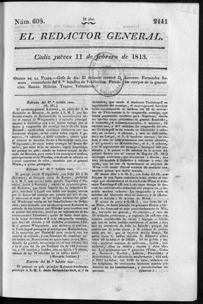 Miniatura de Redactor General del jueves 11 de febrero de 1813