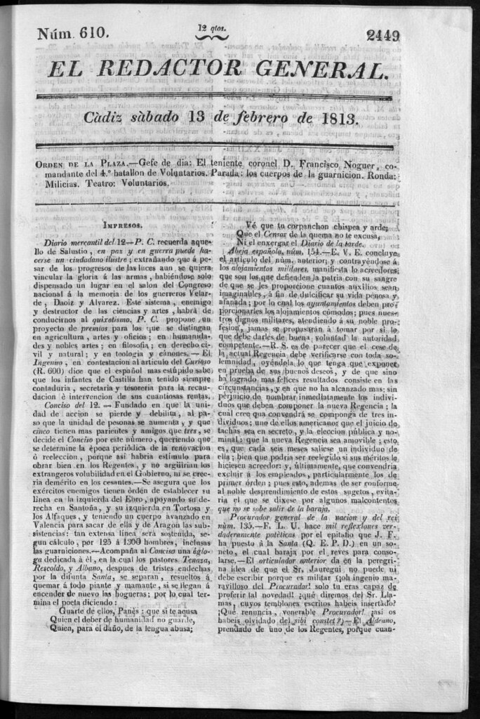 Miniatura de Redactor General del sábado 13 de febrero de 1813