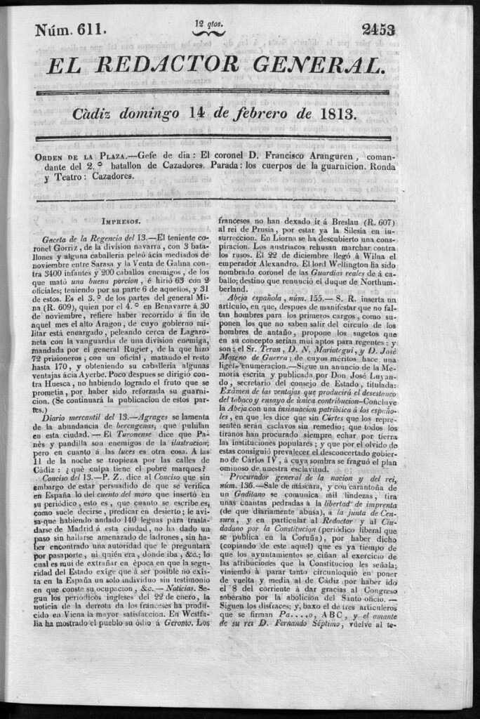 Miniatura de Redactor General del domingo 14 de febrero de 1813