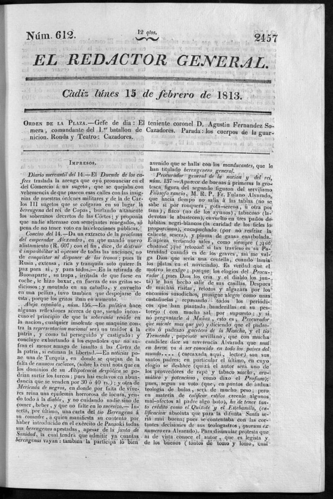 Miniatura de Redactor General del lunes 15 de febrero de 1813
