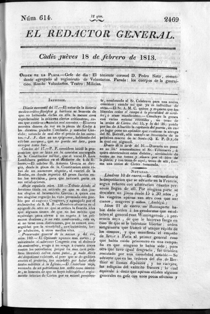 Miniatura de Redactor General del jueves 18 de febrero de 1813