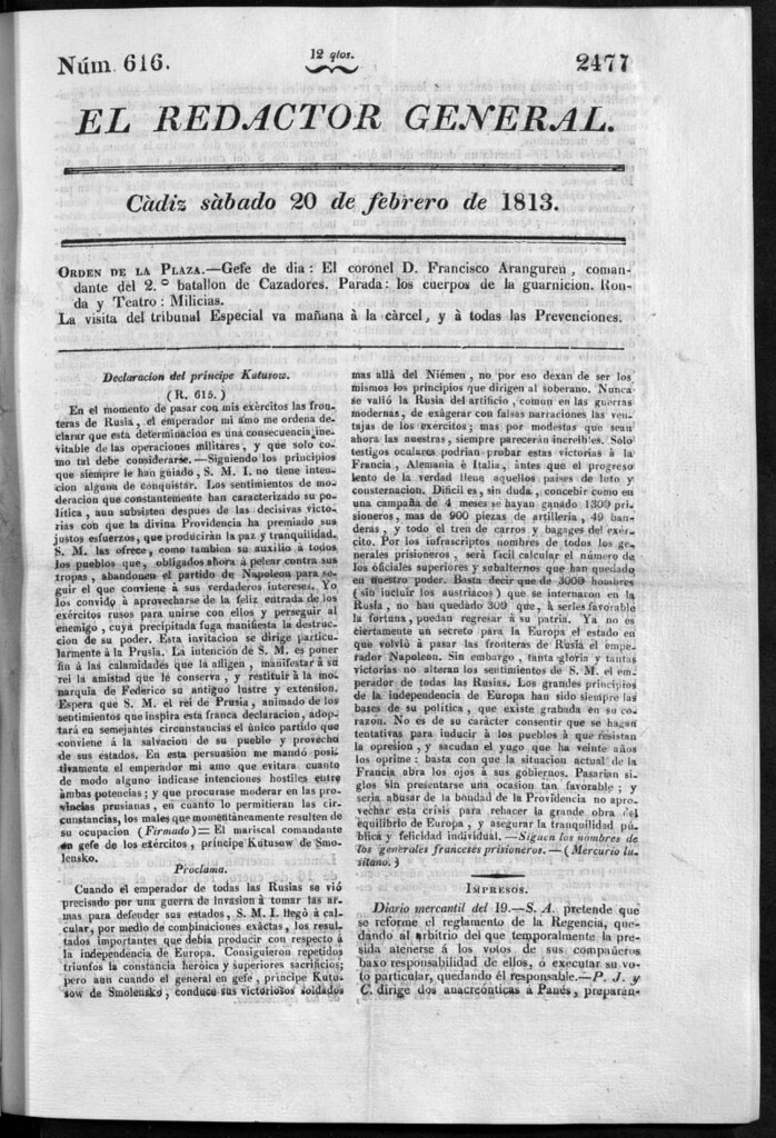 Miniatura de Redactor General del sábado 20 de febrero de 1813