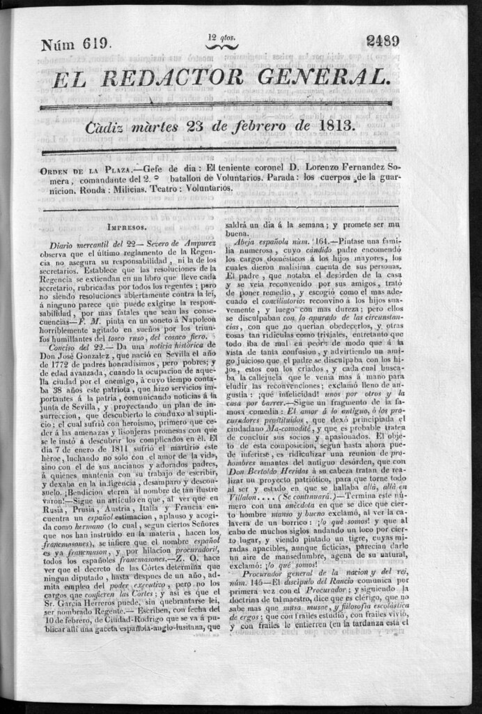 Miniatura de Redactor General del martes 23 de febrero de 1813