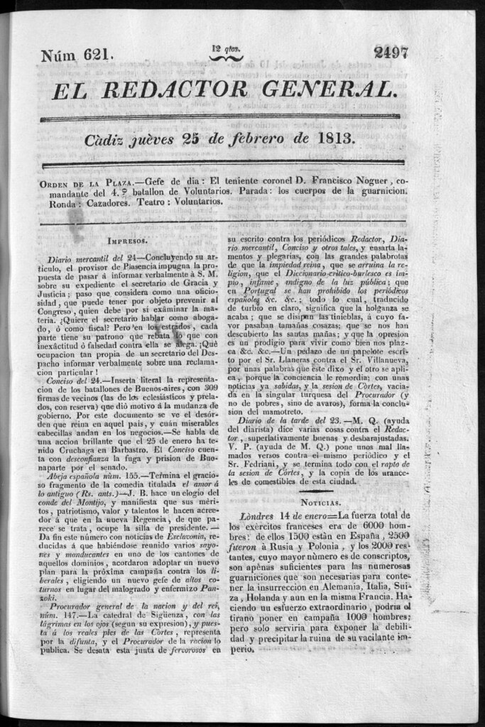 Miniatura de Redactor General del jueves 25 de febrero de 1813
