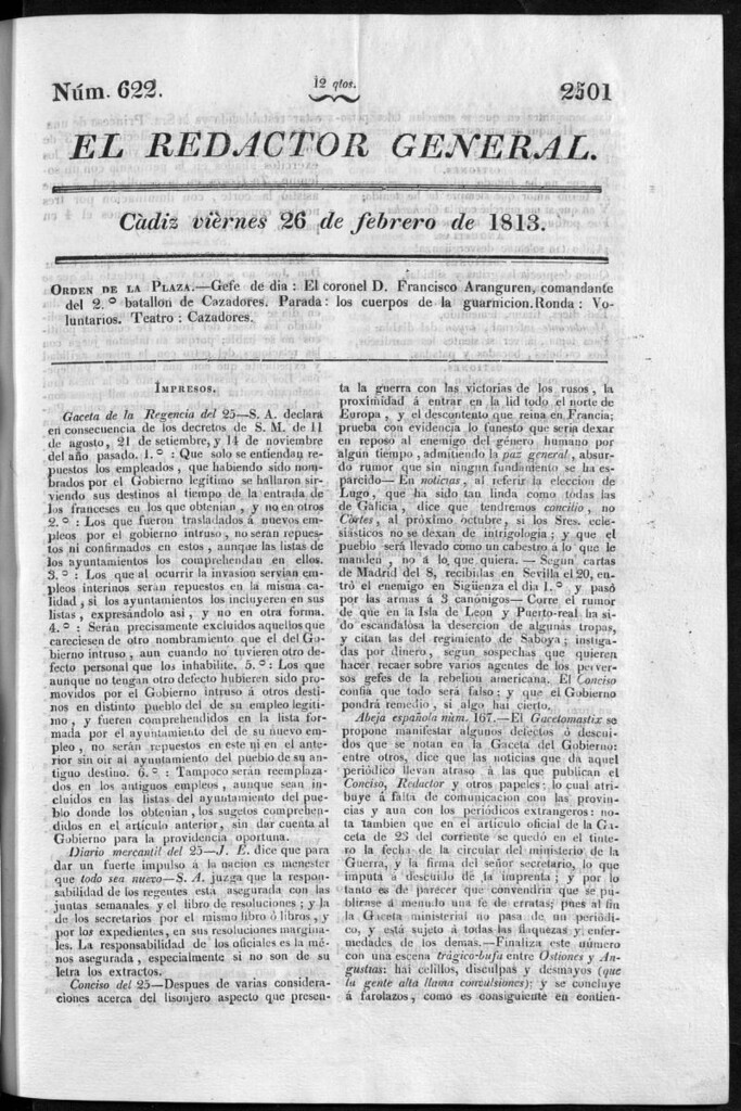 Miniatura de Redactor General del viernes 26 de febrero de 1813