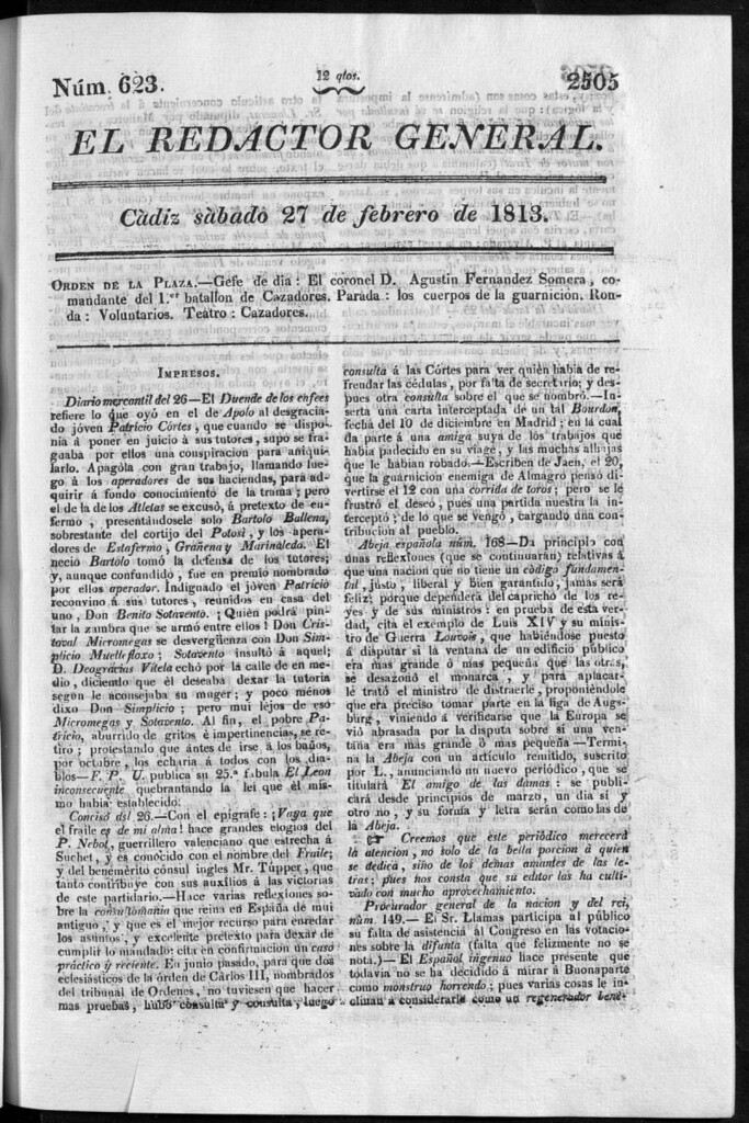 Miniatura de Redactor General del sábado 27 de febrero de 1813