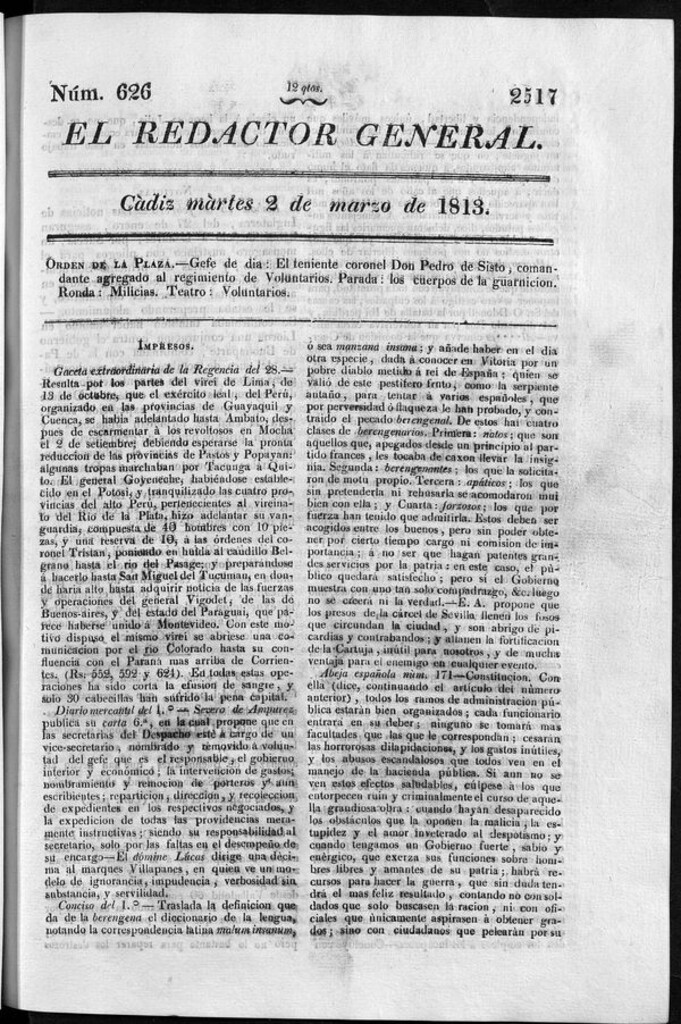 Miniatura de Redactor General del martes 2 de marzo de 1813