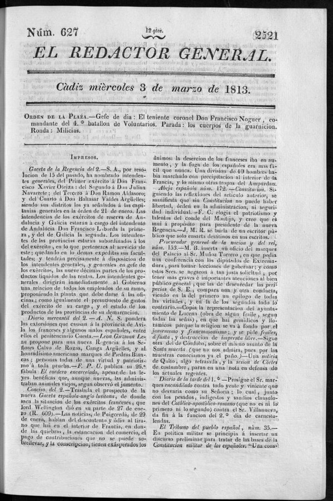 Miniatura de Redactor General del miércoles 3 de marzo de 1813