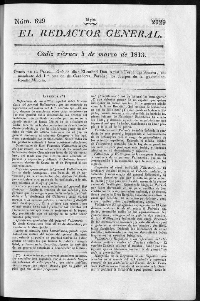 Miniatura de Redactor General del viernes 5 de marzo de 1813