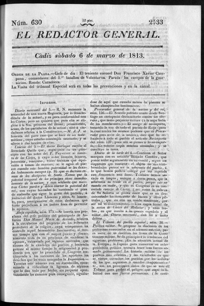 Miniatura de Redactor General del sábado 6 de marzo de 1813
