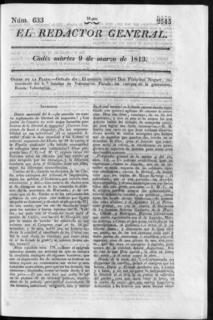 Miniatura de Redactor General del martes 9 de marzo de 1813