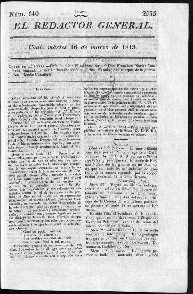 Miniatura de Redactor General del martes 16 de marzo de 1813