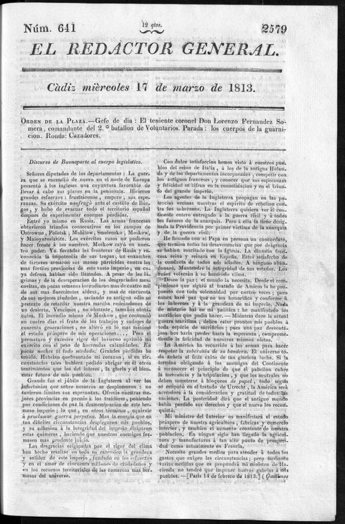 Miniatura de Redactor General del miércoles 17 de marzo de 1813