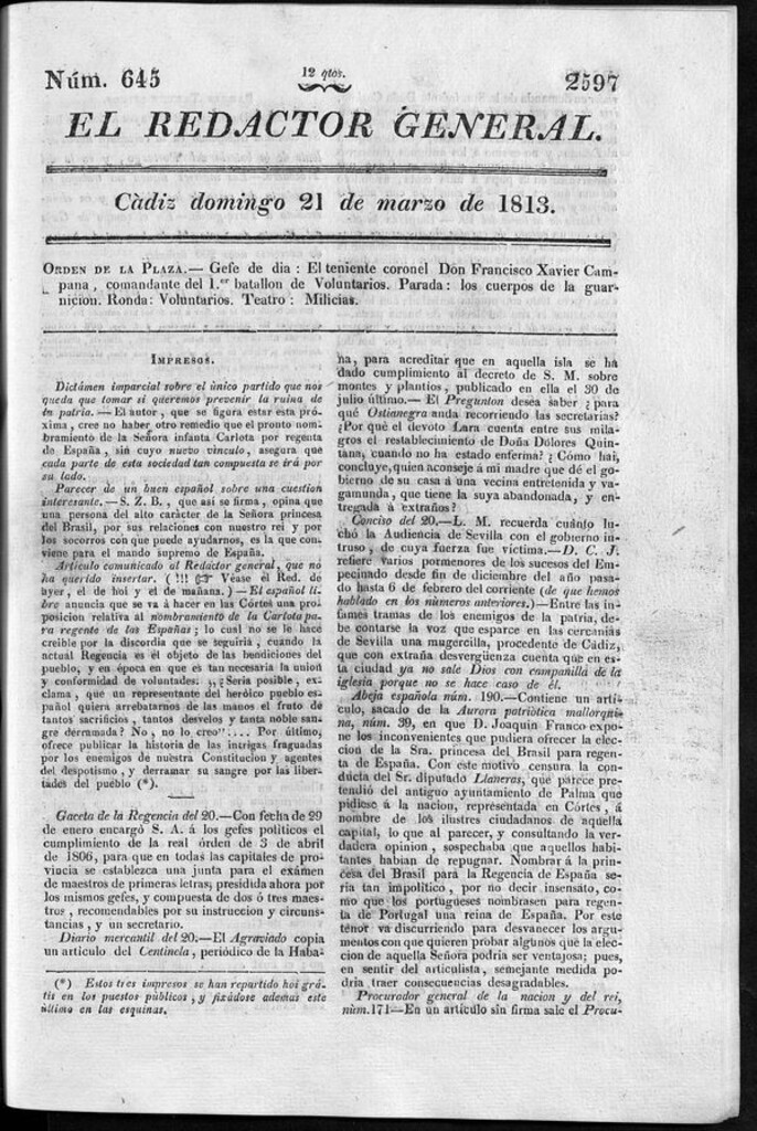 Miniatura de Redactor General del domingo 21 de marzo de 1813