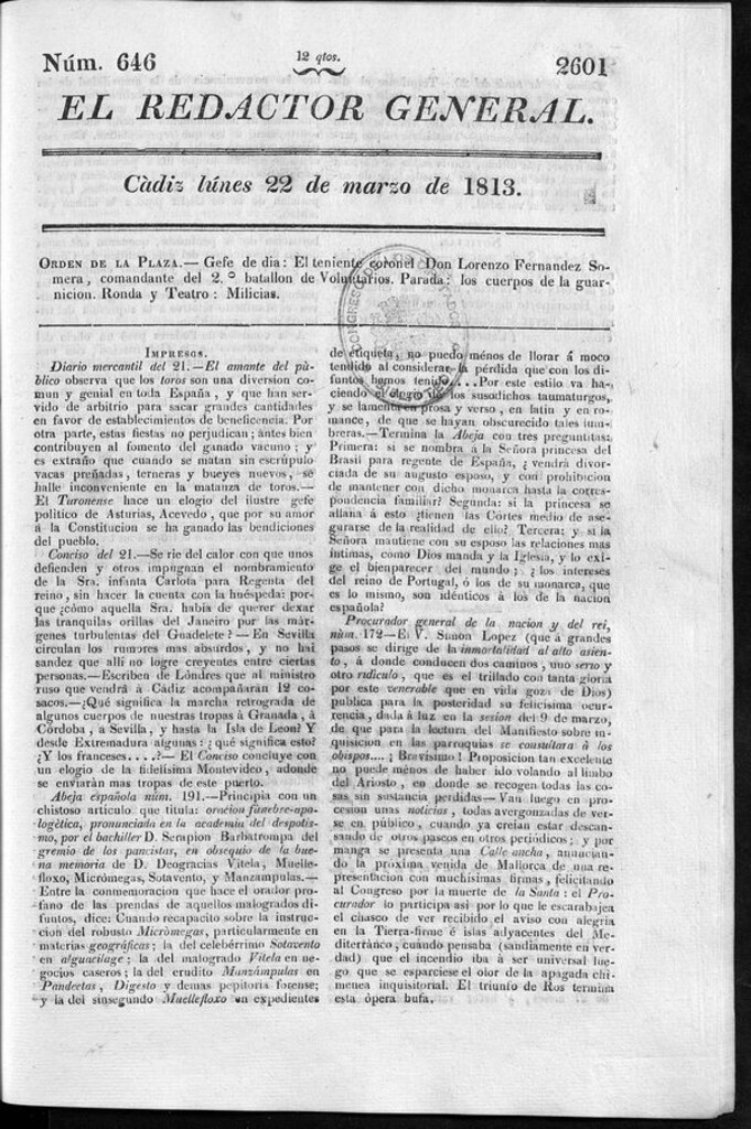 Miniatura de Redactor General del lunes 22 de marzo de 1813