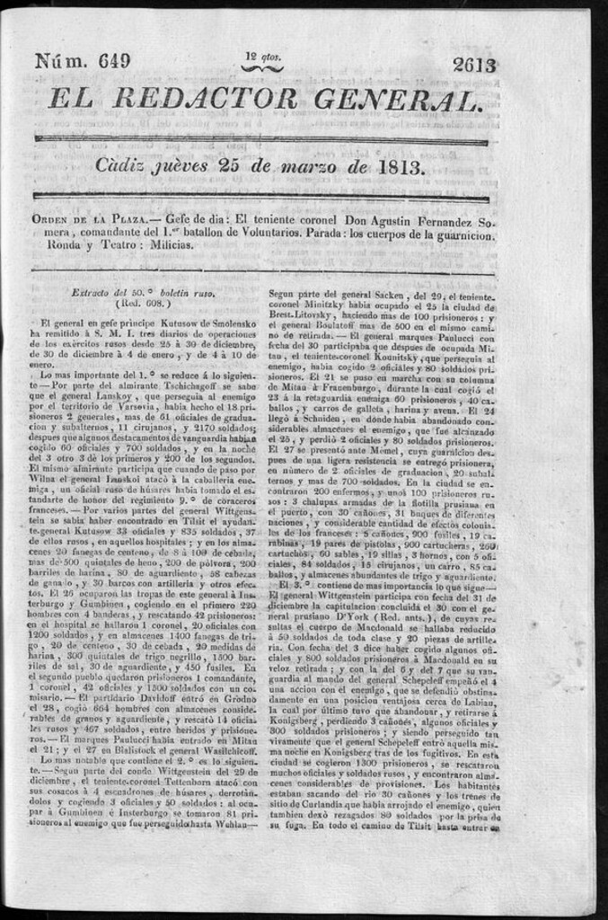 Miniatura de Redactor General del jueves 25 de marzo de 1813
