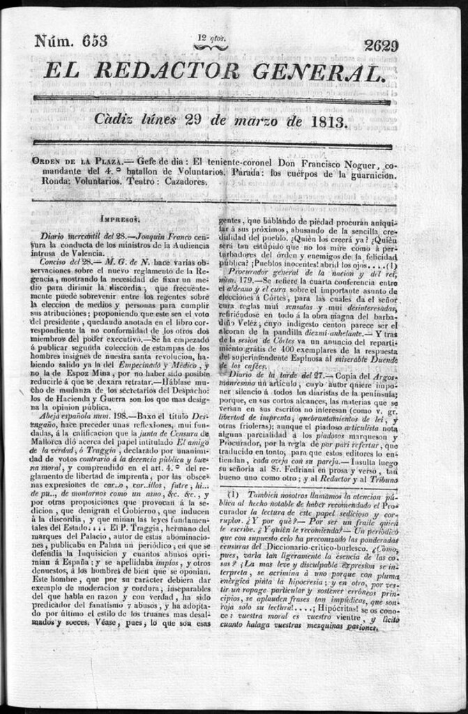 Miniatura de Redactor General del lunes 29 de marzo de 1813