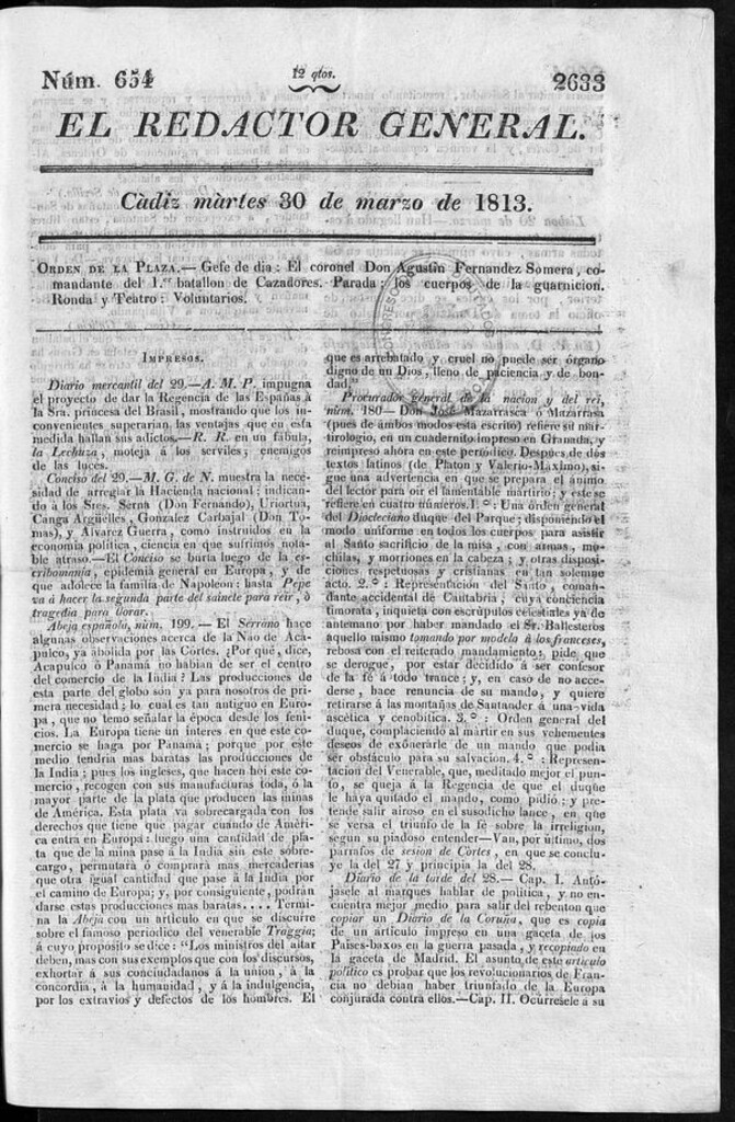 Miniatura de Redactor General del martes 30 de marzo de 1813