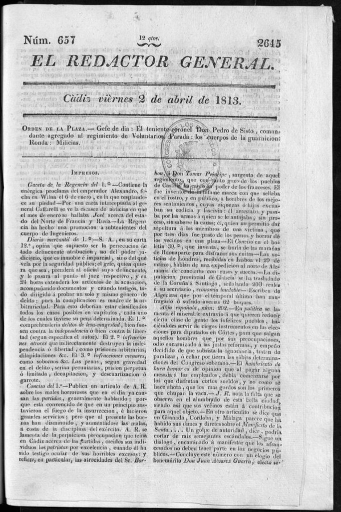Miniatura de Redactor General del viernes 2 de abril de 1813