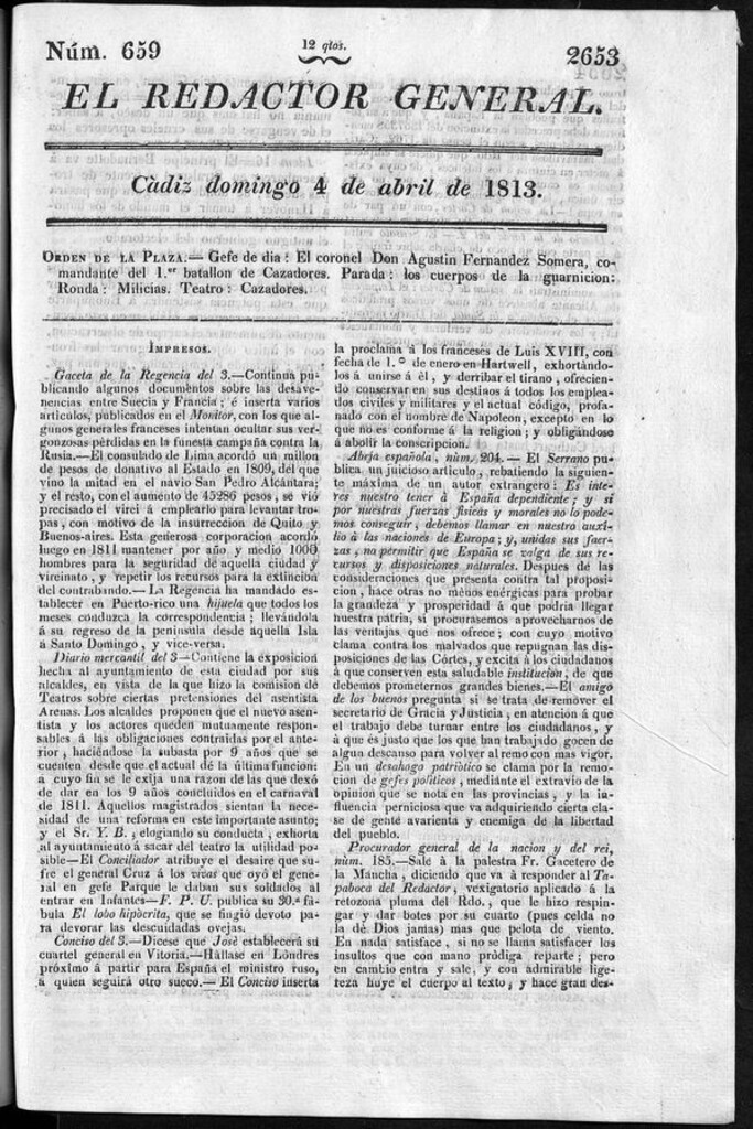 Miniatura de Redactor General del domingo 4 de abril de 1813