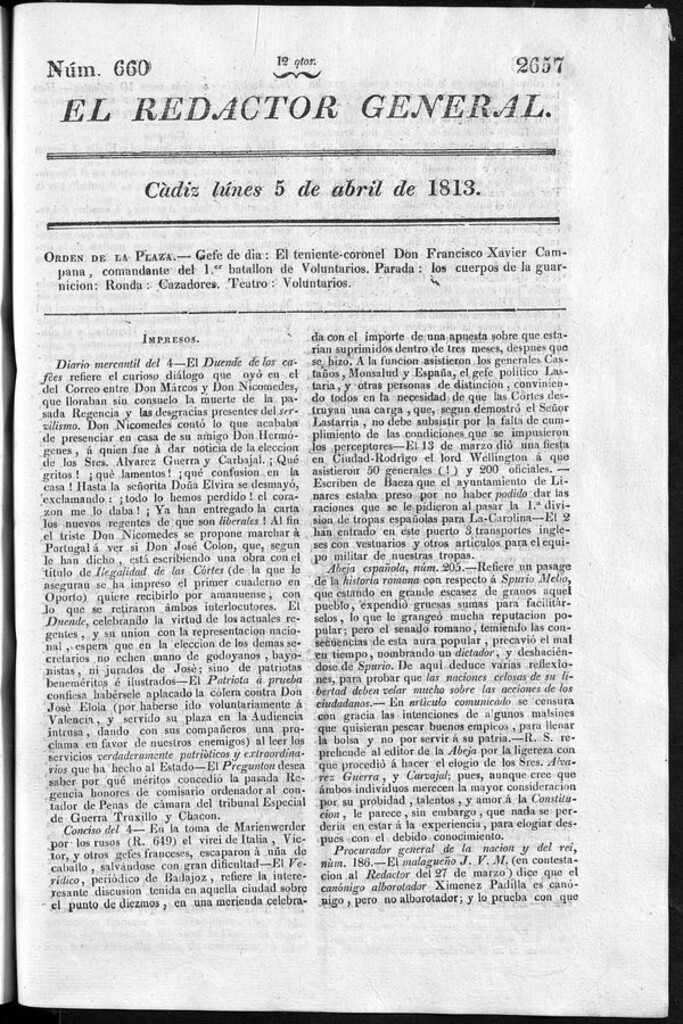 Miniatura de Redactor General del lunes 5 de abril de 1813