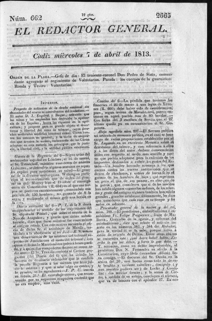 Miniatura de Redactor General del miércoles 7 de abril de 1813