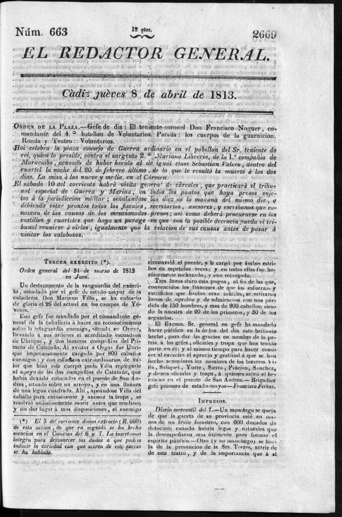Miniatura de Redactor General del jueves 8 de abril de 1813
