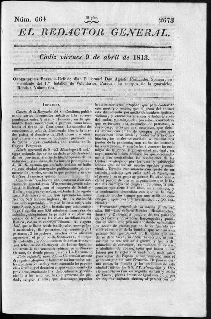 Miniatura de Redactor General del viernes 9 de abril de 1813