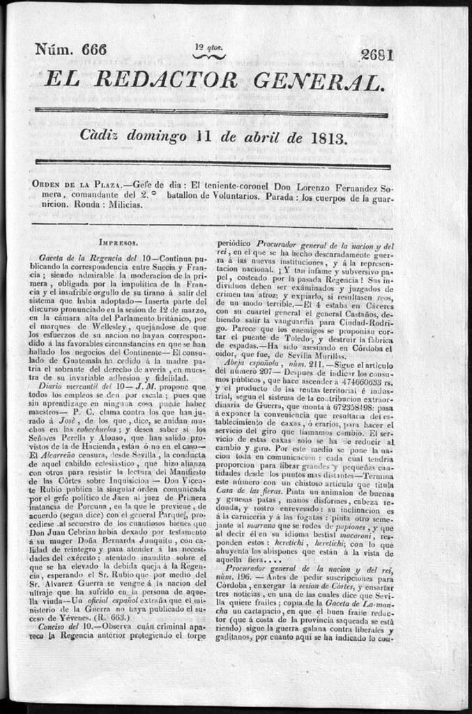 Miniatura de Redactor General del domingo 11 de abril de 1813