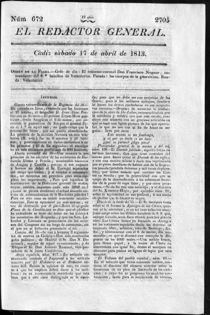 Miniatura de Redactor General del sábado 17 de abril de 1813