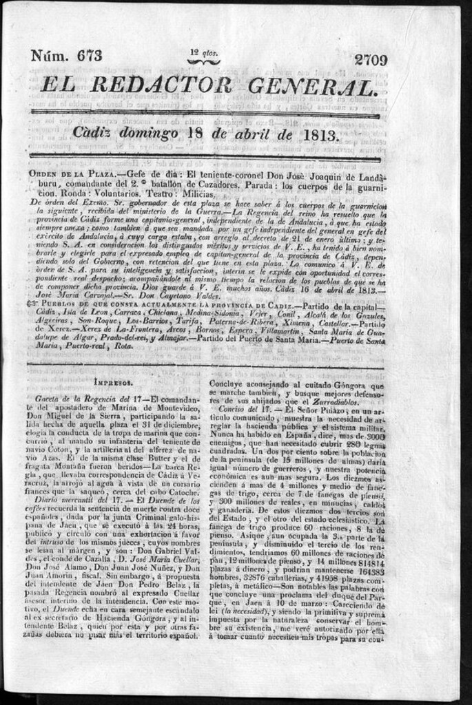 Miniatura de Redactor General del domingo 18 de abril de 1813