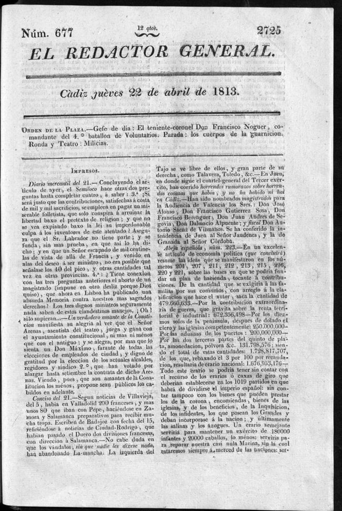 Miniatura de Redactor General del jueves 22 de abril de 1813
