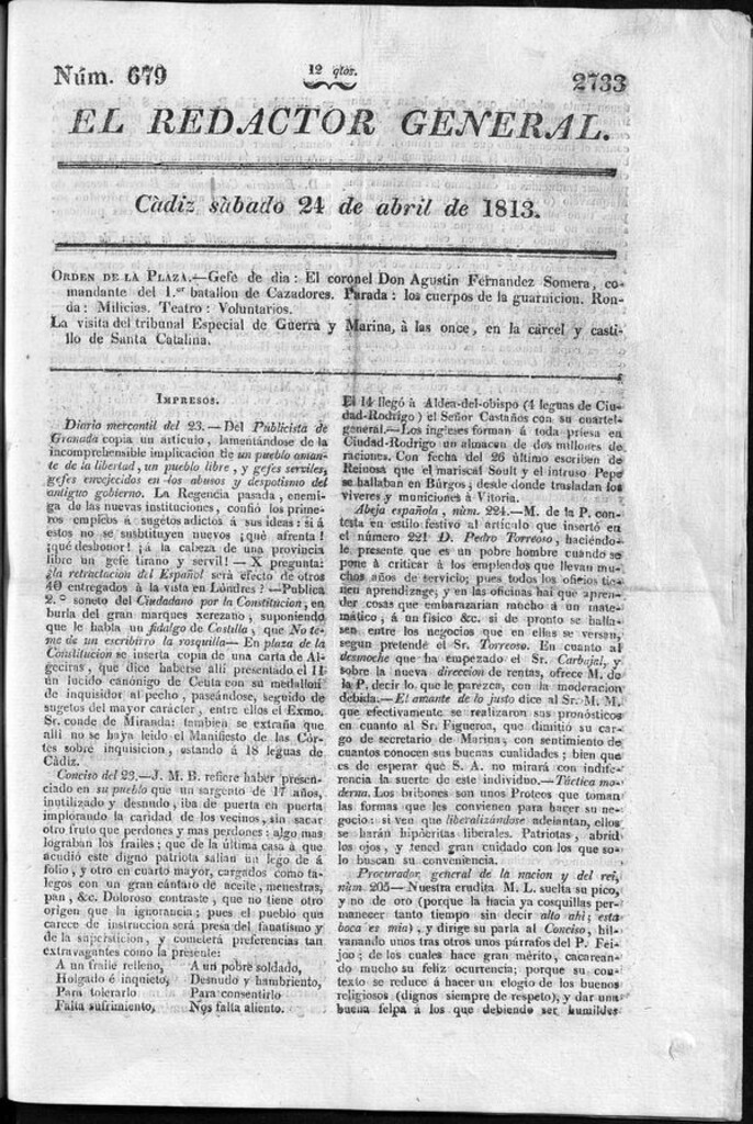 Miniatura de Redactor General del sábado 24 de abril de 1813