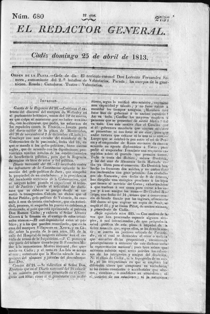 Miniatura de Redactor General del domingo 25 de abril de 1813