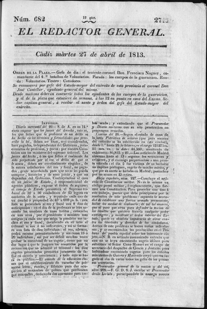 Miniatura de Redactor General del martes 27 de abril de 1813