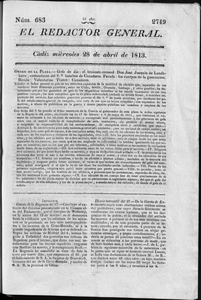 Miniatura de Redactor General del miércoles 28 de abril de 1813