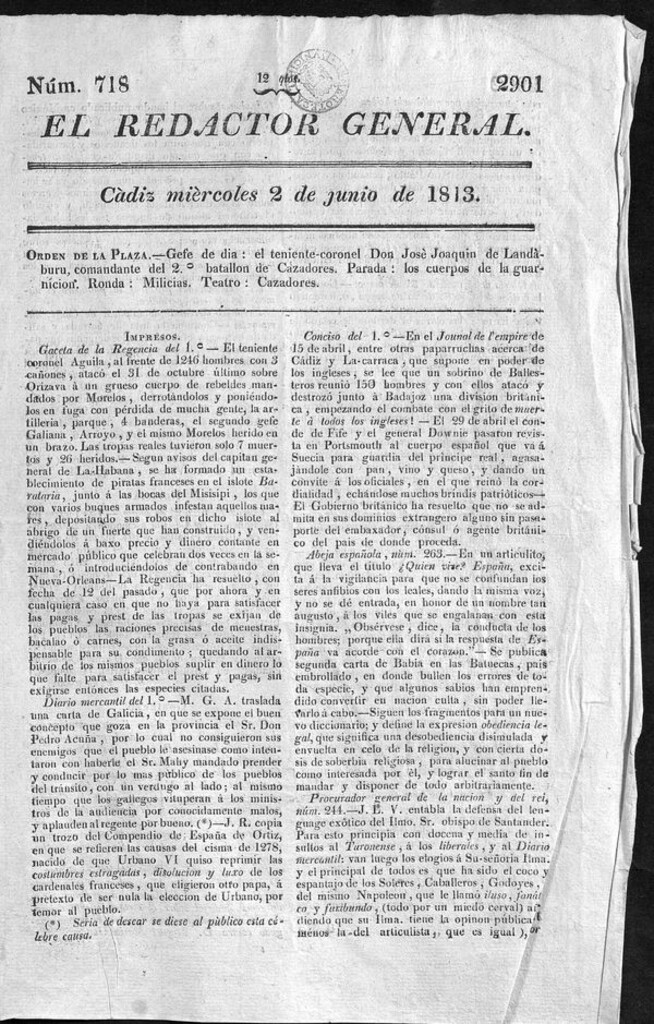 Miniatura de Redactor General del miércoles 2 de junio de 1813