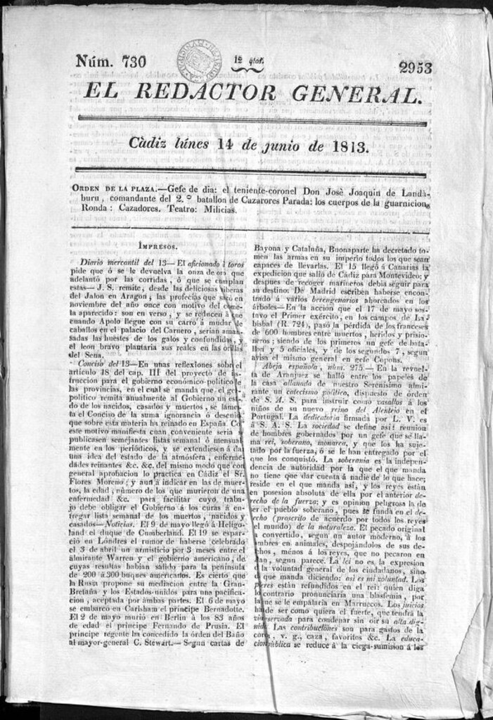Miniatura de Redactor General del lunes 14 de junio de 1813